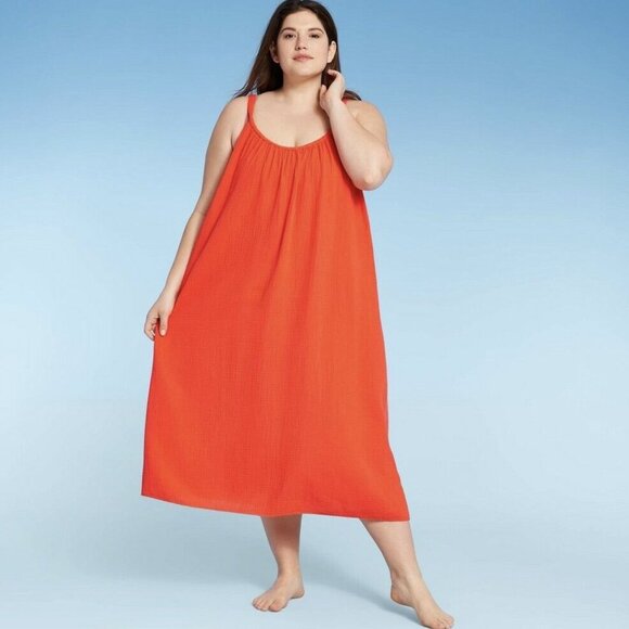 KONA SOL Plus Size Midi Cover Up Dress in Rust - Picture 1 of 1